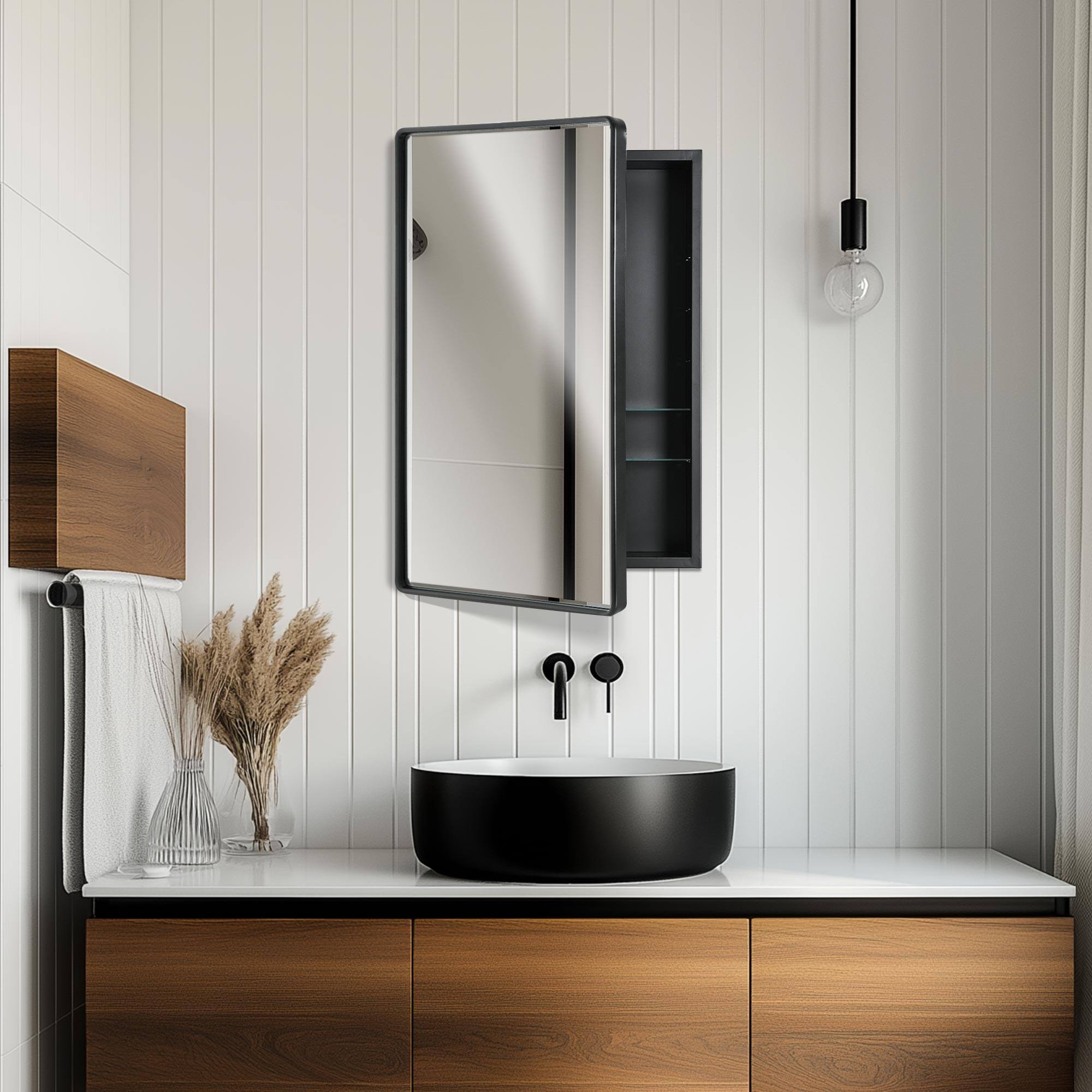 Head West Black Metal Medicine Cabinet with Beveled Mirror